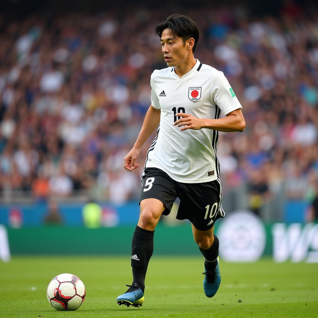 Keisuke Honda khoác áo số 10 cho đội tuyển Nhật Bản trong một trận đấu quốc tế.
