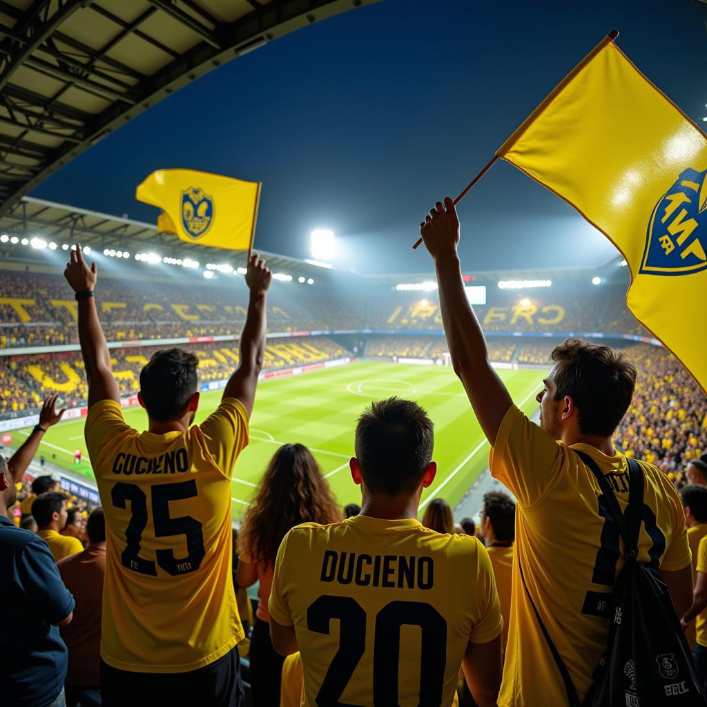 Cổ động viên Villarreal cuồng nhiệt trên khán đài Estadio Villarreal