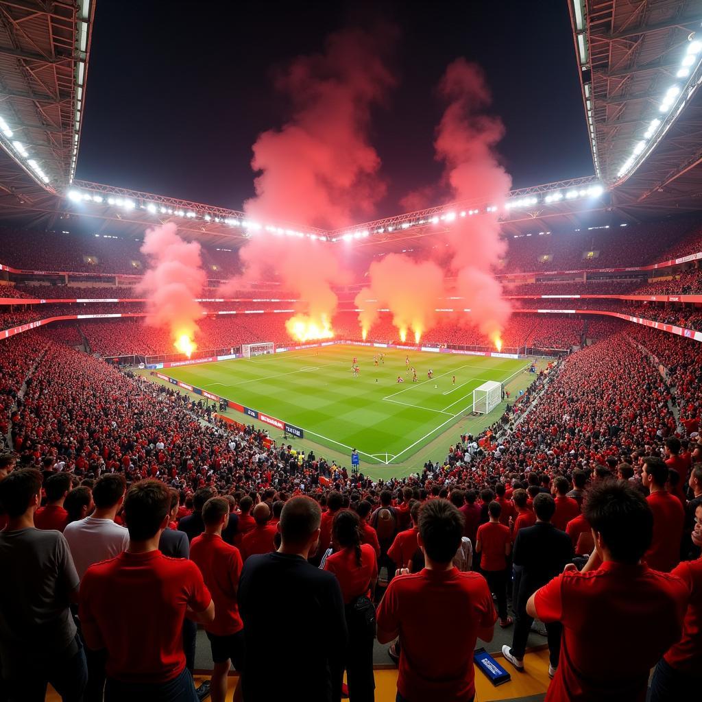 Không khí sôi động trên khán đài Palermo football stadium trong một trận derby Sicily, CĐV hai đội tạo nên một bức tranh đầy màu sắc.