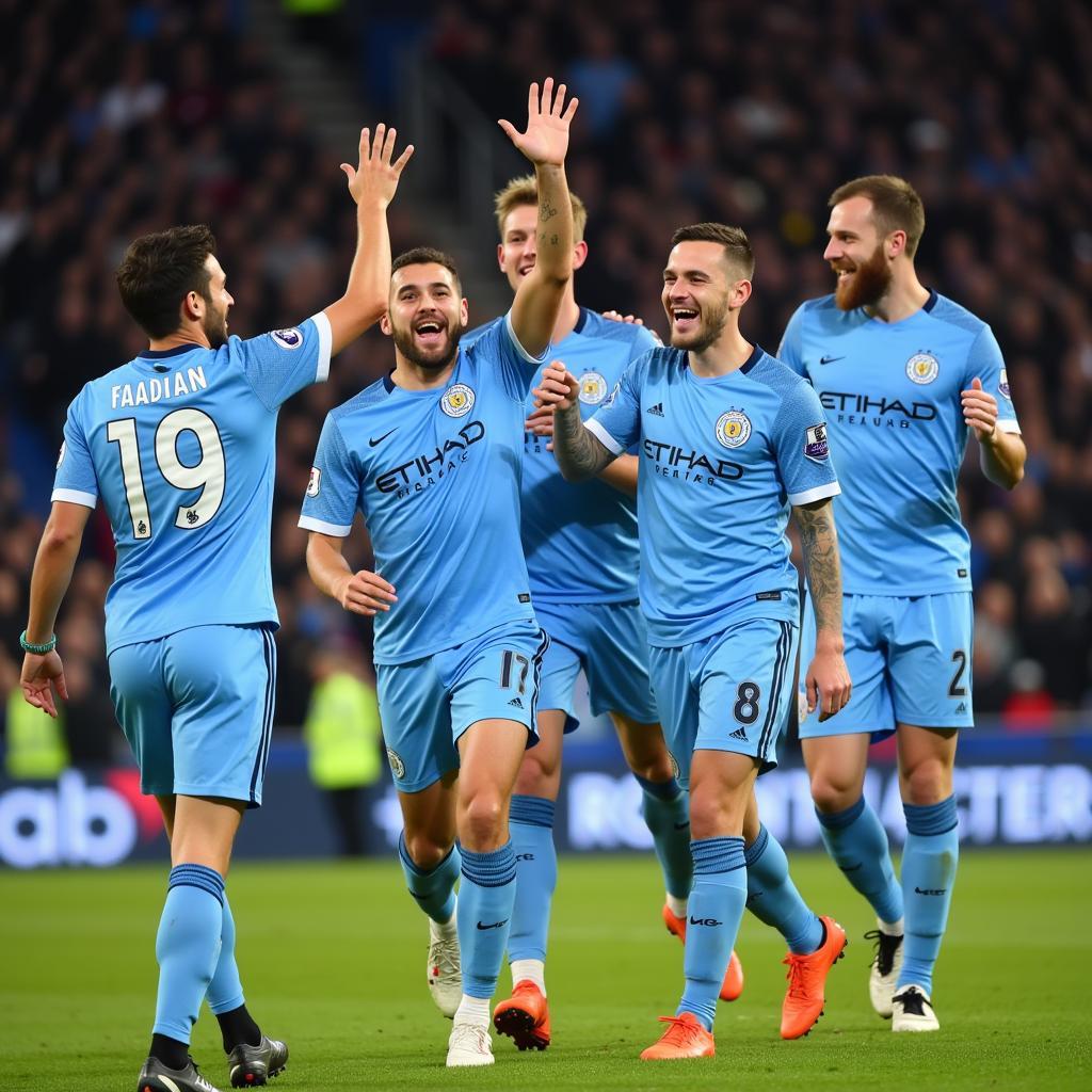 Kyle McFadzean ăn mừng chiến thắng cùng đồng đội