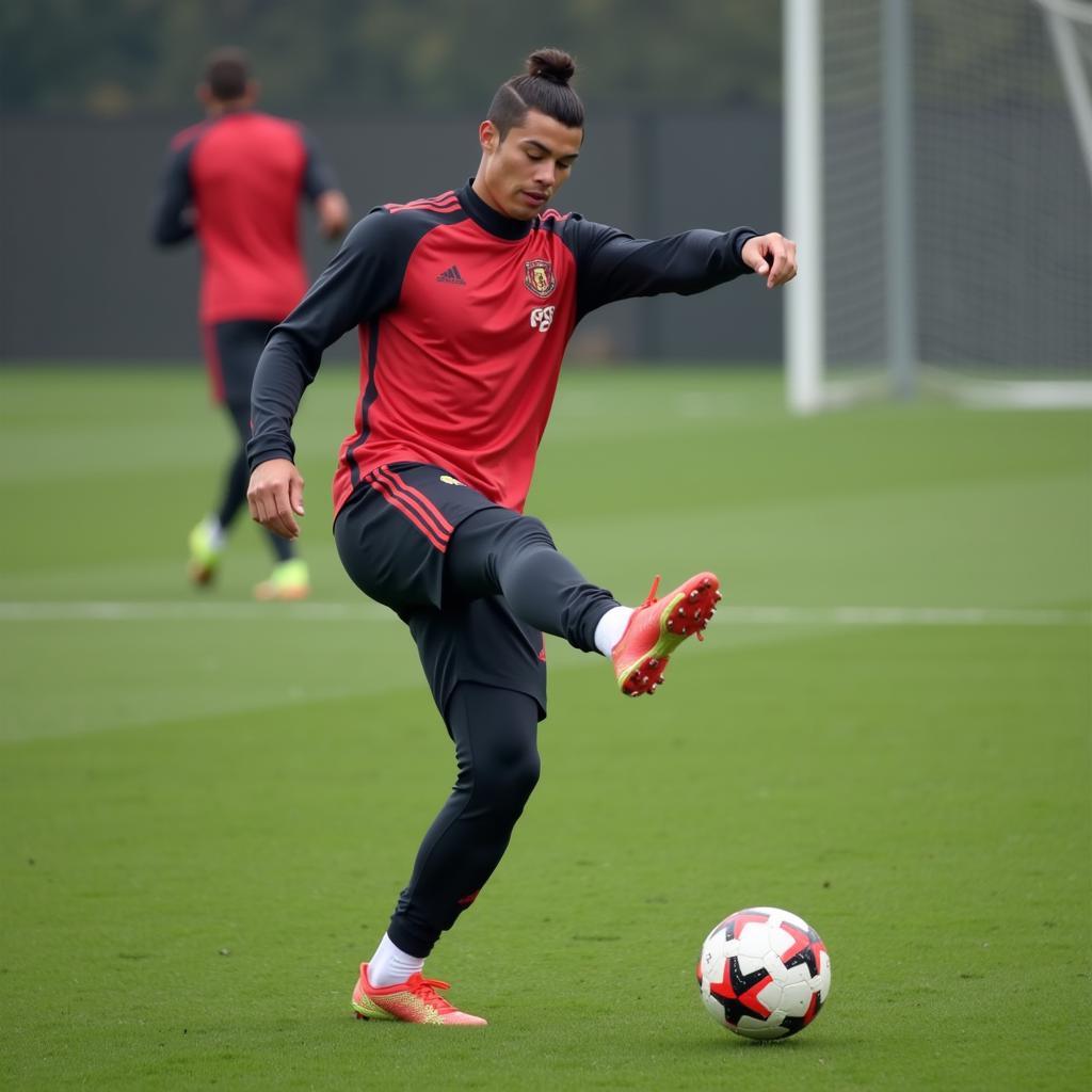 Cristiano Ronaldo tập luyện chăm chỉ trên sân cỏ