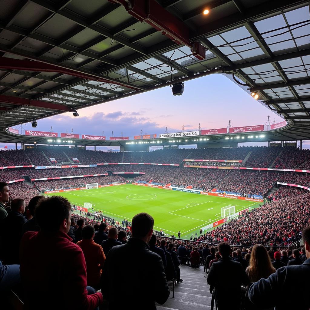 Hình ảnh khán đài chật kín người hâm mộ tại LASK Linz Stadium