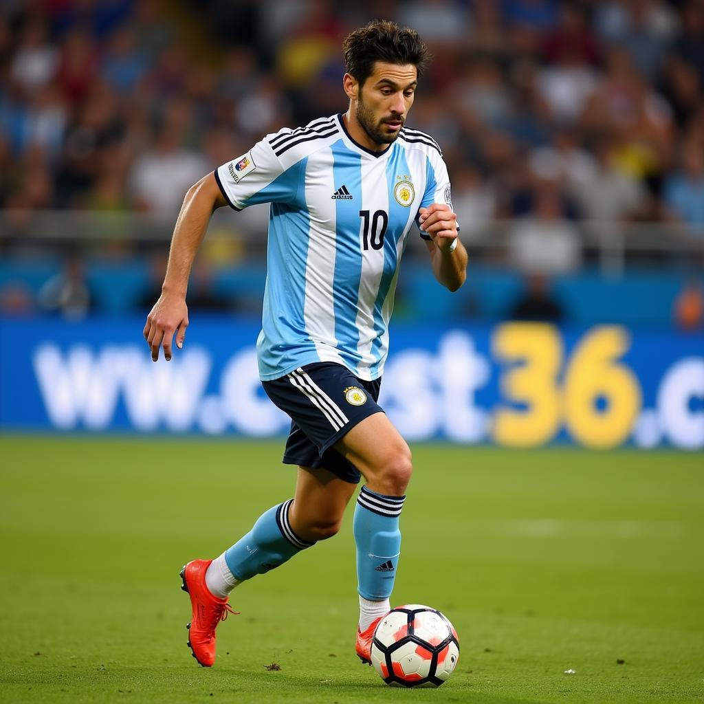 Leonel Vangioni, hậu vệ trái tài năng của bóng đá Argentina, thể hiện kỹ thuật điêu luyện trên sân cỏ.