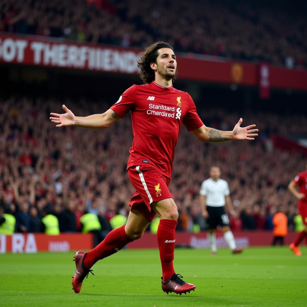 Luis Garcia ăn mừng bàn thắng tại Anfield