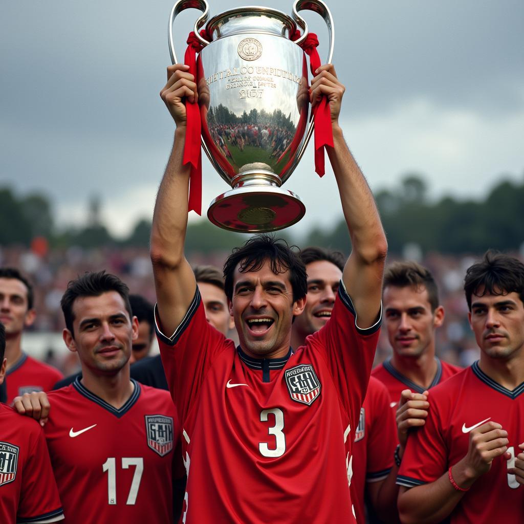 Maldini celebrating a Champions League victory with AC Milan