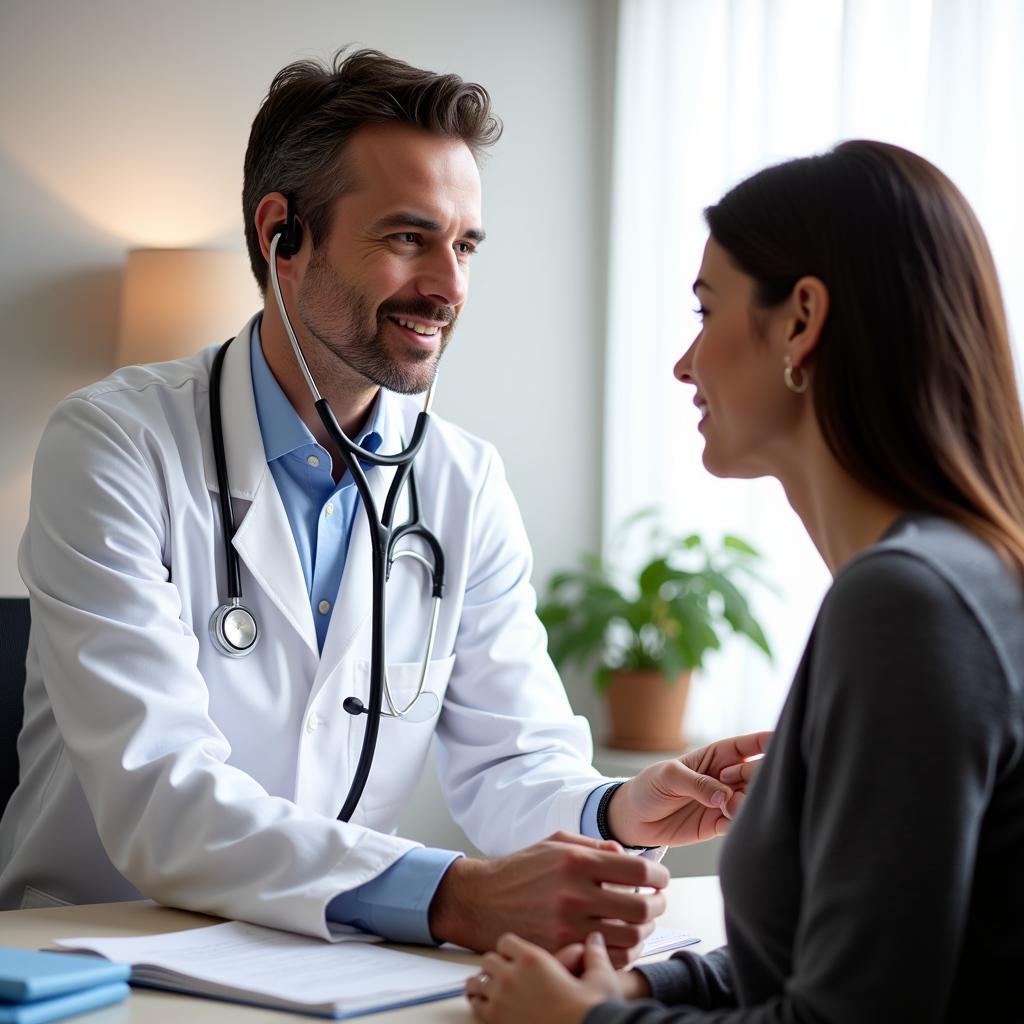 Marko Lekovic MD đang khám bệnh cho một bệnh nhân trong phòng mạch, thể hiện sự tận tâm và chuyên nghiệp của ông.