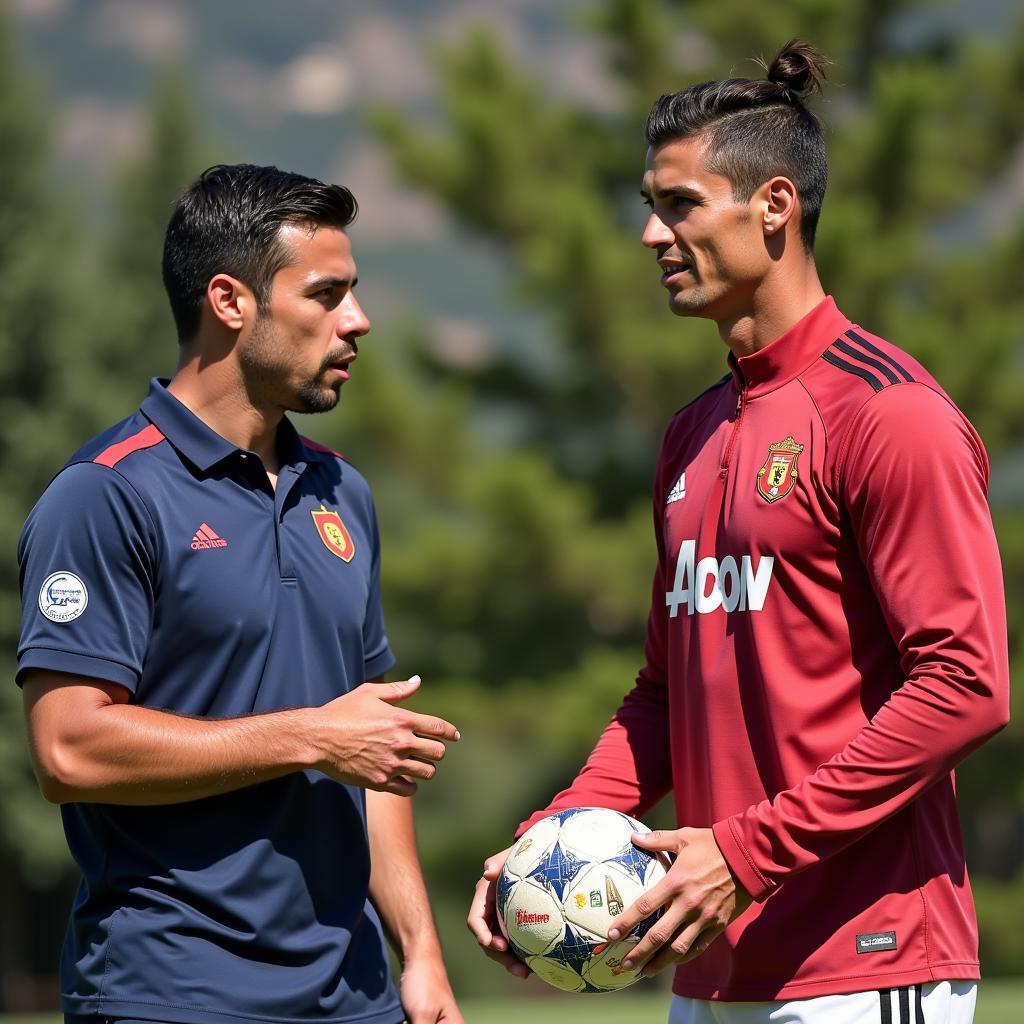 Michael D'Eramo và Cristiano Ronaldo thảo luận về dinh dưỡng.