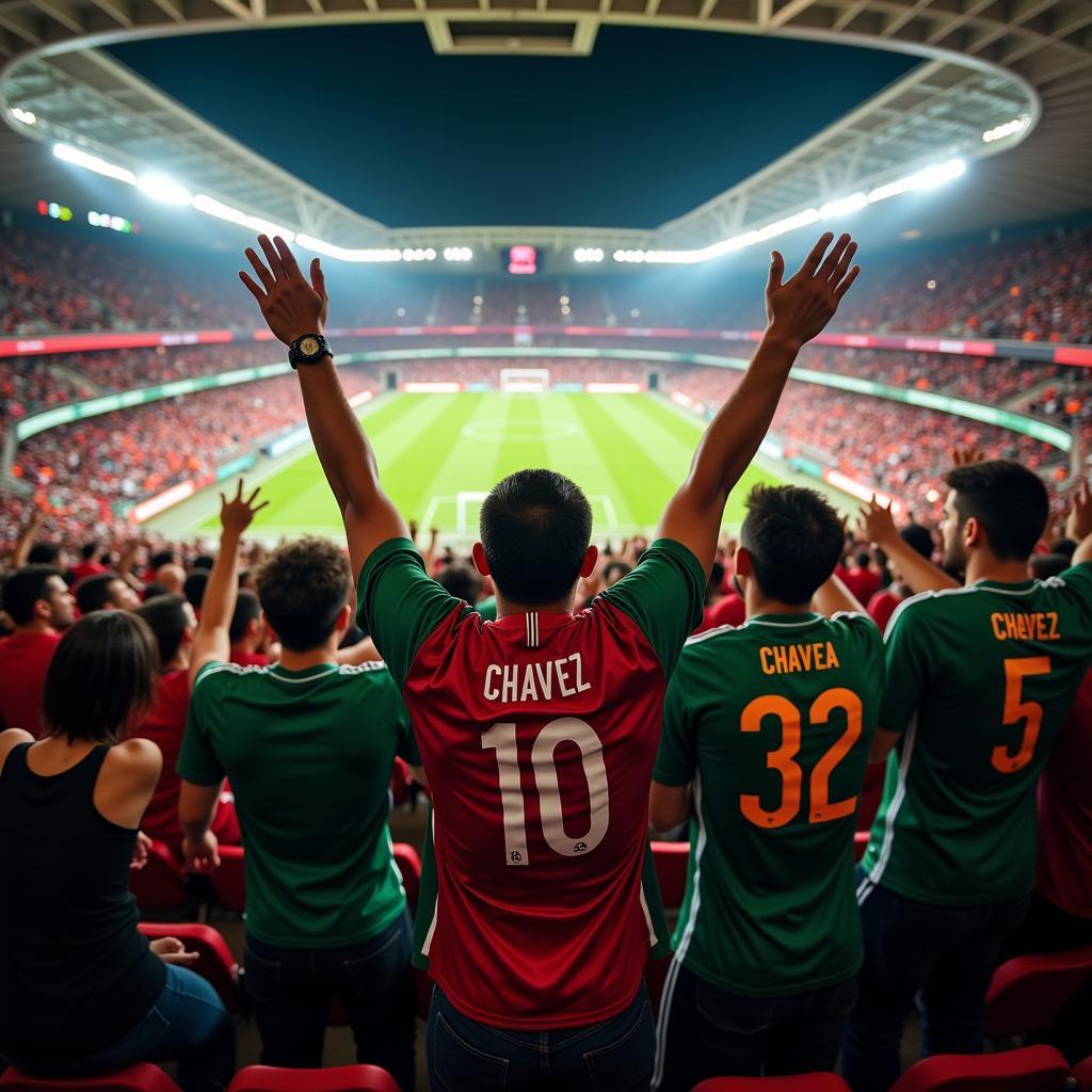 Người hâm mộ mặc áo Luis Chavez cổ vũ đội tuyển Mexico.