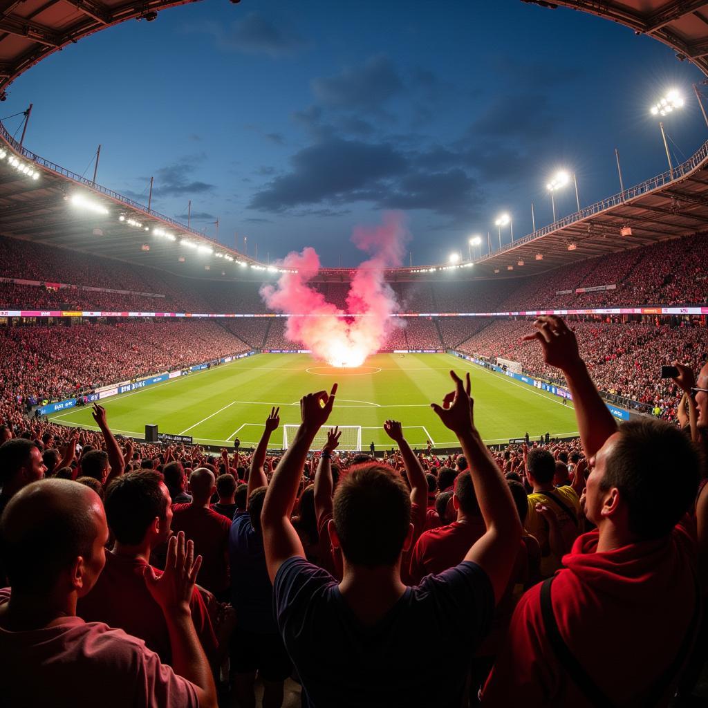 Cổ động viên cuồng nhiệt tại sân vận động Arena Itaipava Fonte Nova tạo nên bầu không khí sôi động.