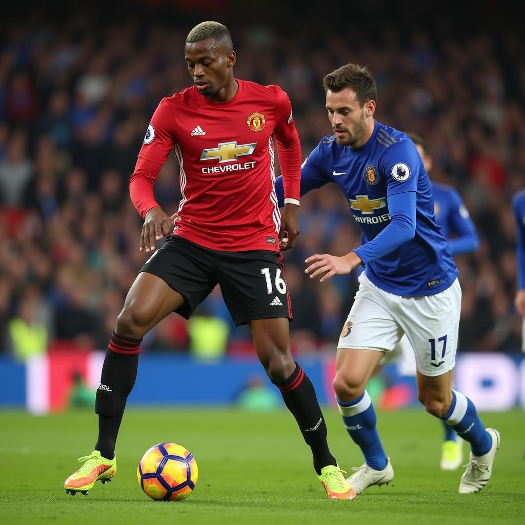Paul Pogba shielding the ball from an opponent