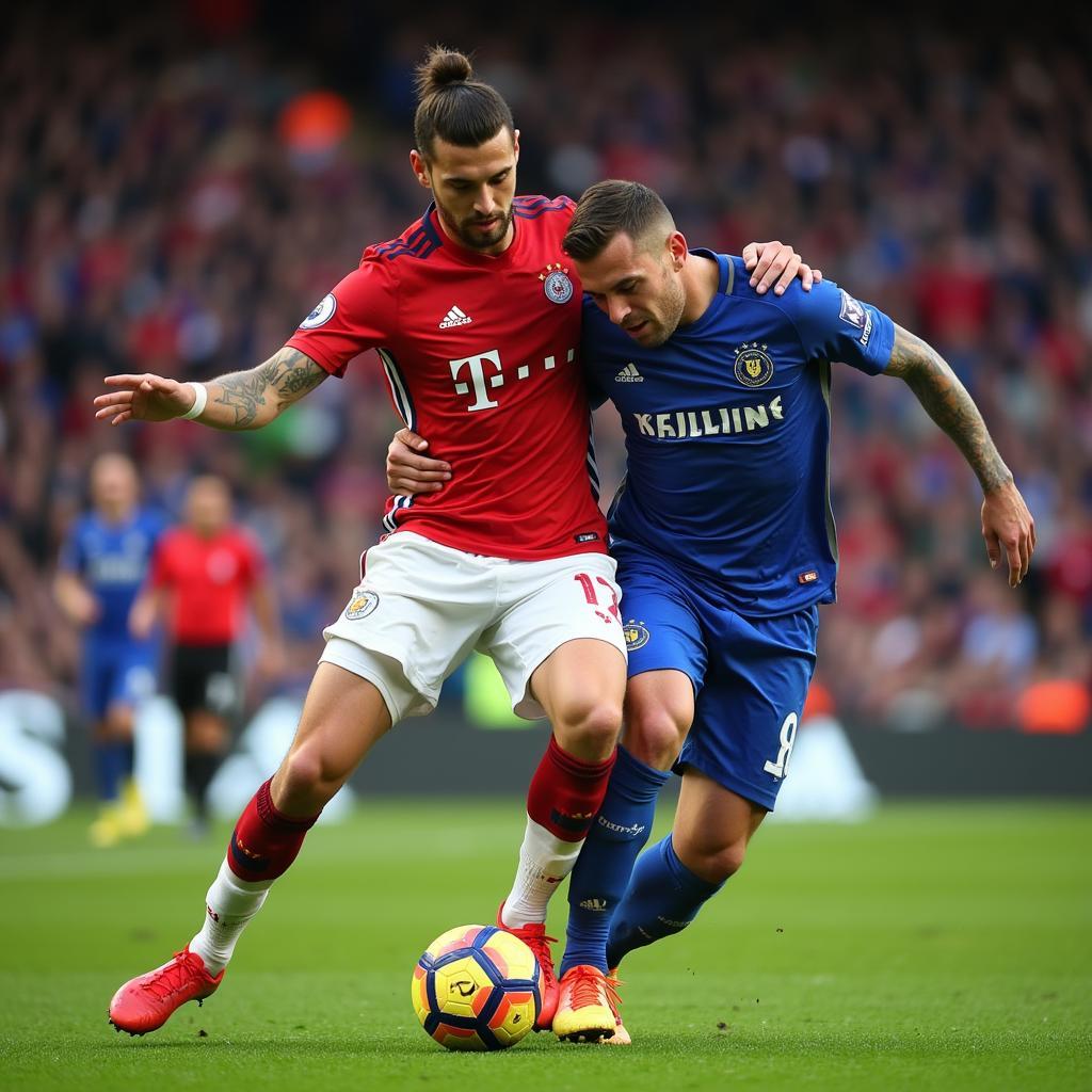 Rodri shielding the ball from opponent