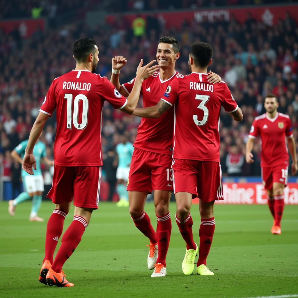 Ronaldo ăn mừng bàn thắng cùng đồng đội