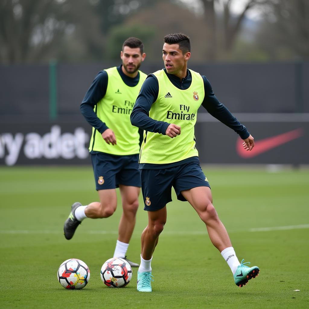 Cristiano Ronaldo luyện tập kỹ thuật Triverio.