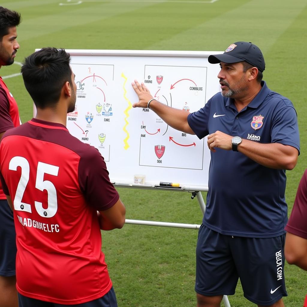Huấn luyện viên San Miguel FC đang chỉ đạo chiến thuật cho các cầu thủ