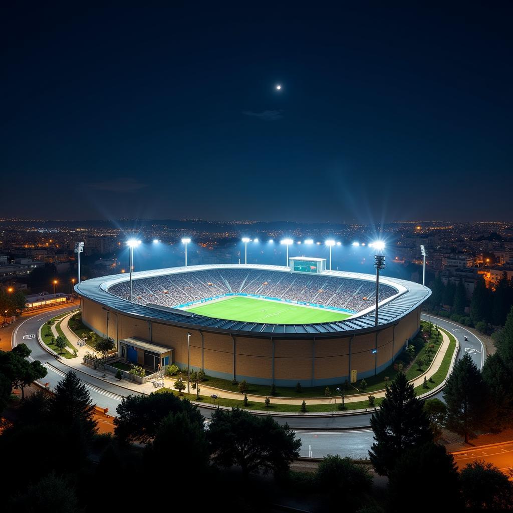 Teddy Stadium Jerusalem lung linh trong ánh đèn đêm.