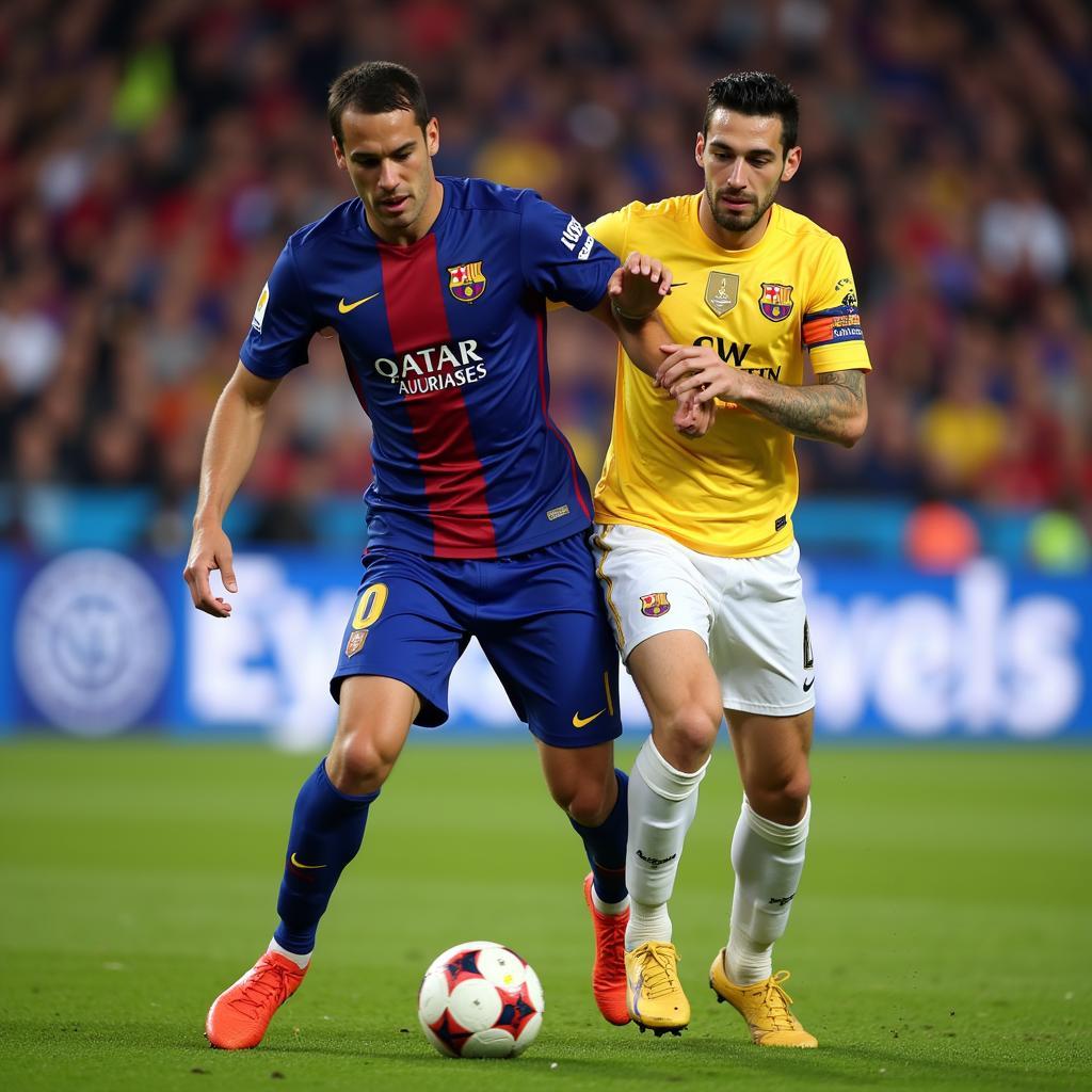 Sergio Busquets demonstrating his balance and stability in a midfield duel