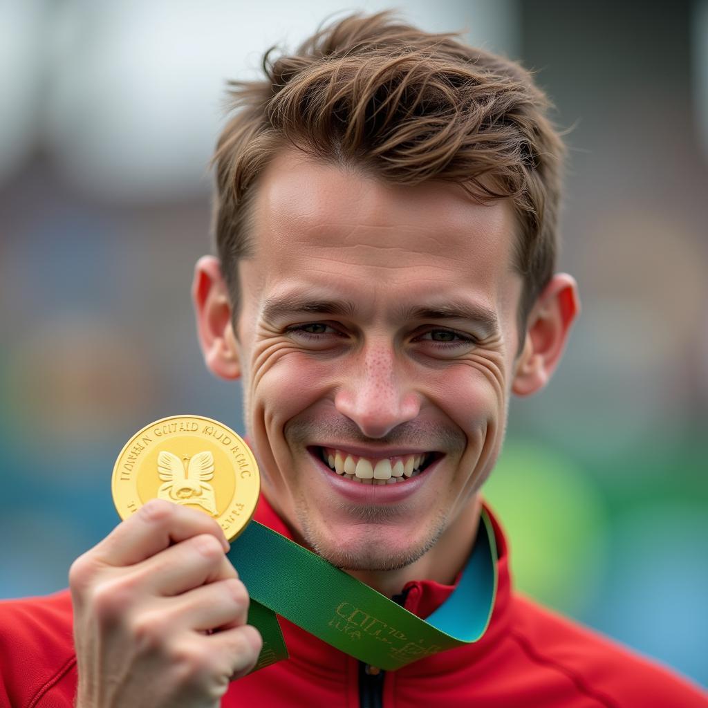Tom O'Halloran với huy chương vàng Paralympic