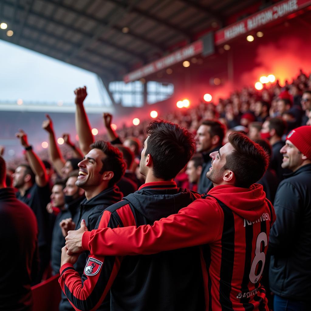 Cổ động viên AFC Bournemouth ăn mừng bàn thắng tại Vitality Stadium