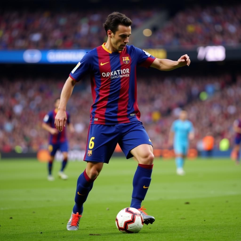 Xavi Hernandez trong màu áo số 6 của Barcelona