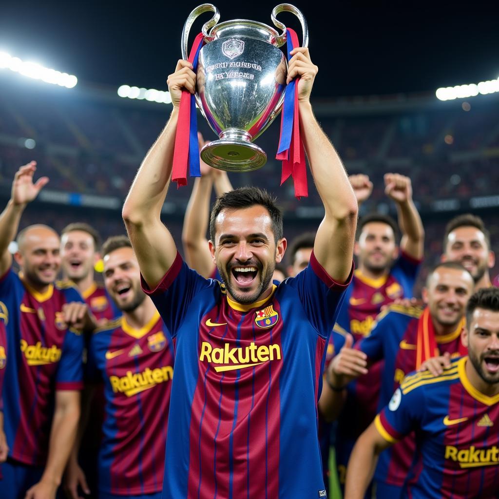 Xavi nâng cao chiếc cúp Champions League