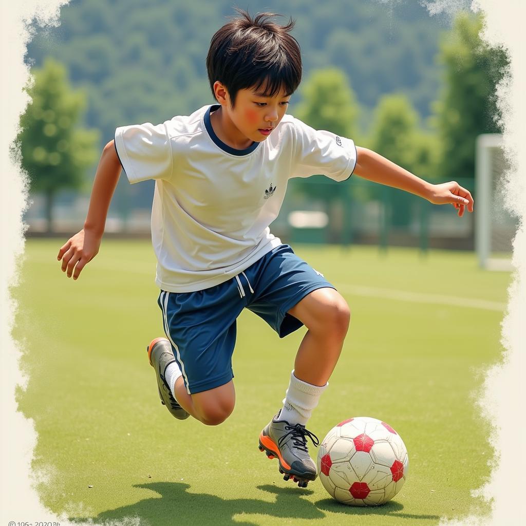 Yuri Kawachi thời niên thiếu tập luyện bóng đá.