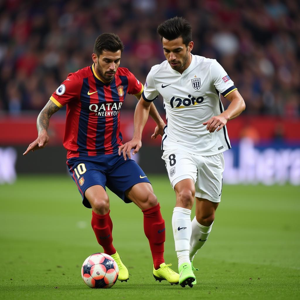 Mikel Oyarzabal rê bóng qua hậu vệ