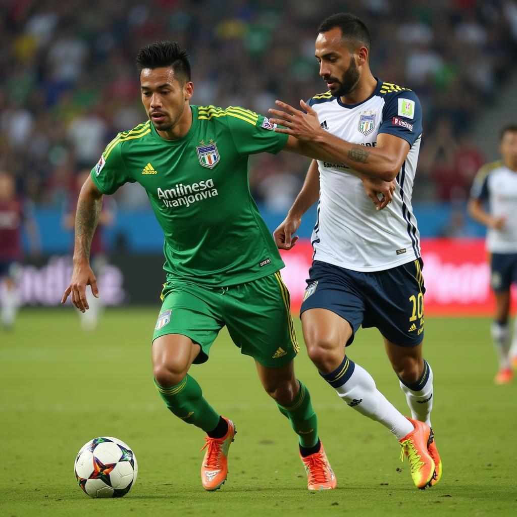 Danovis Banguero trong màu áo Atletico Nacional thi đấu quyết liệt và mạnh mẽ.