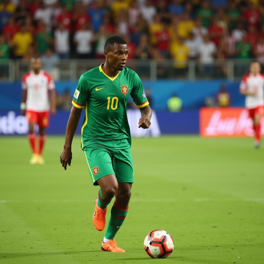Darlin Yongwa trong màu áo đội tuyển quốc gia Cameroon.