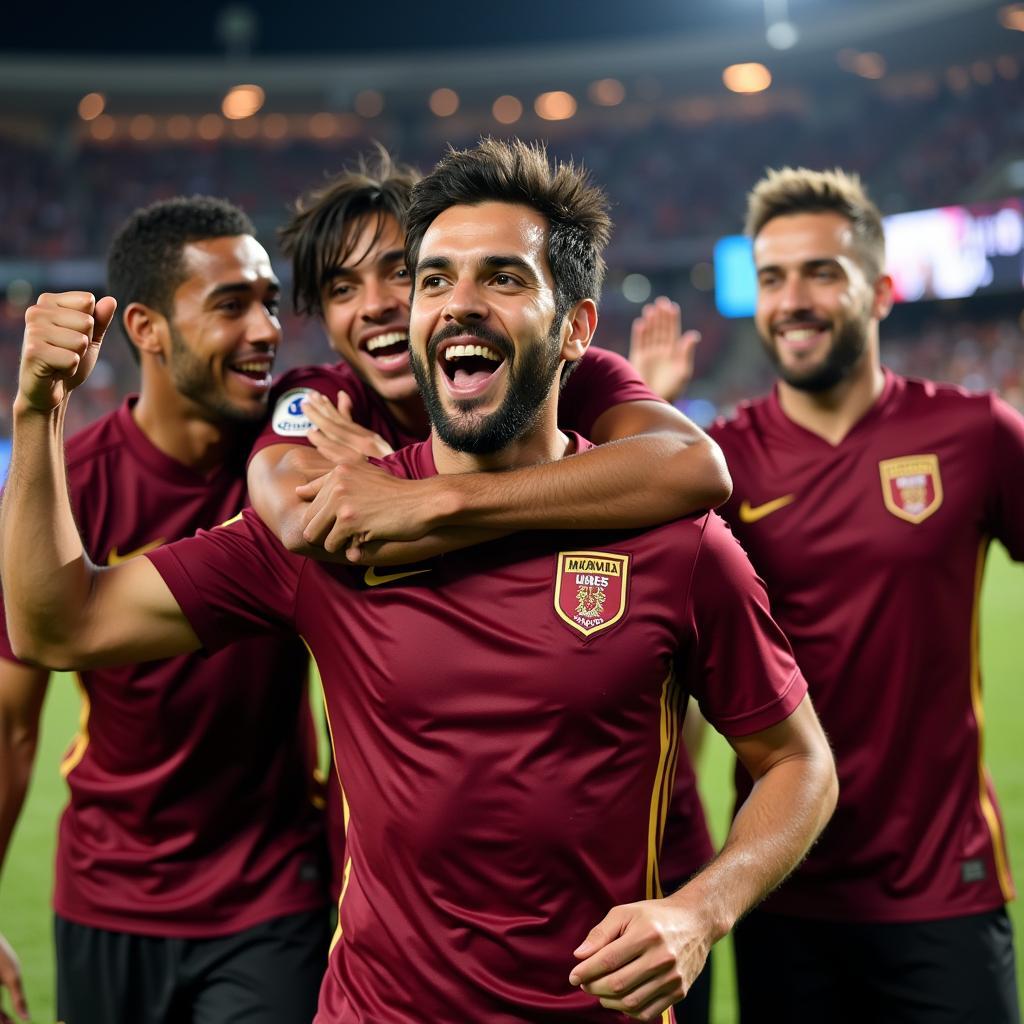 Félix Sánchez Bas ăn mừng chức vô địch U23 châu Á 2018
