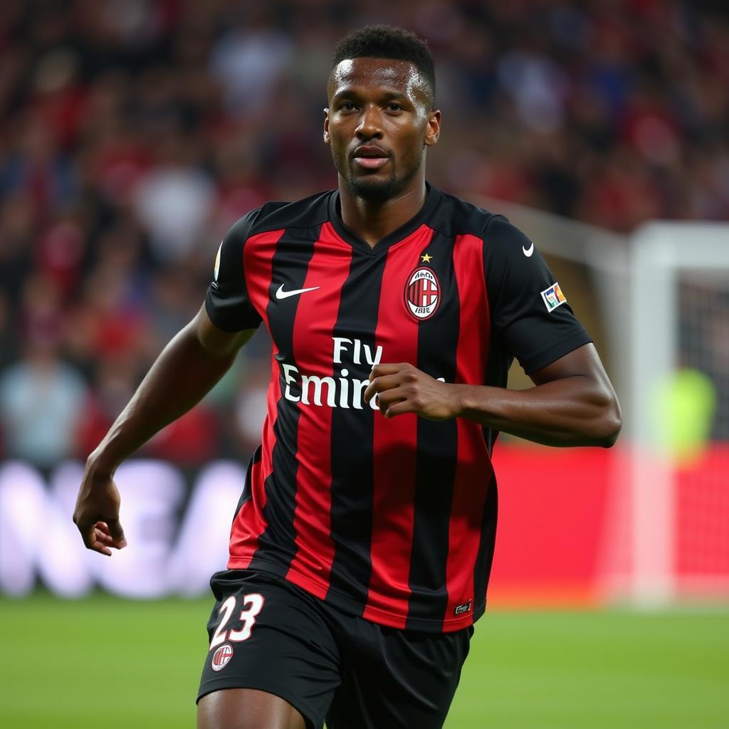 Fikayo Tomori thi đấu cho AC Milan, khoác áo số 23, thể hiện sự mạnh mẽ và quyết tâm.