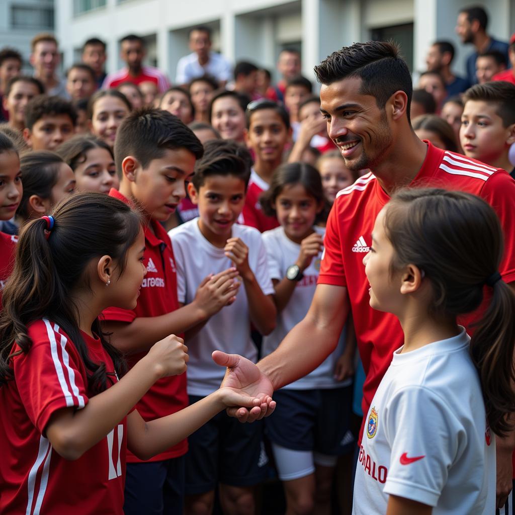 Cristiano Ronaldo giao lưu với các fan nhí
