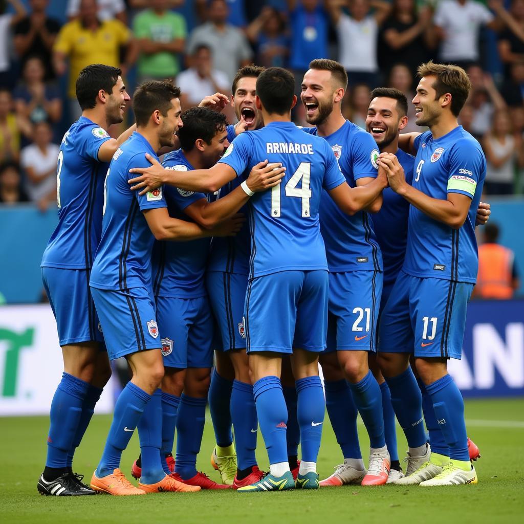Các cầu thủ Grêmio ăn mừng chiến thắng