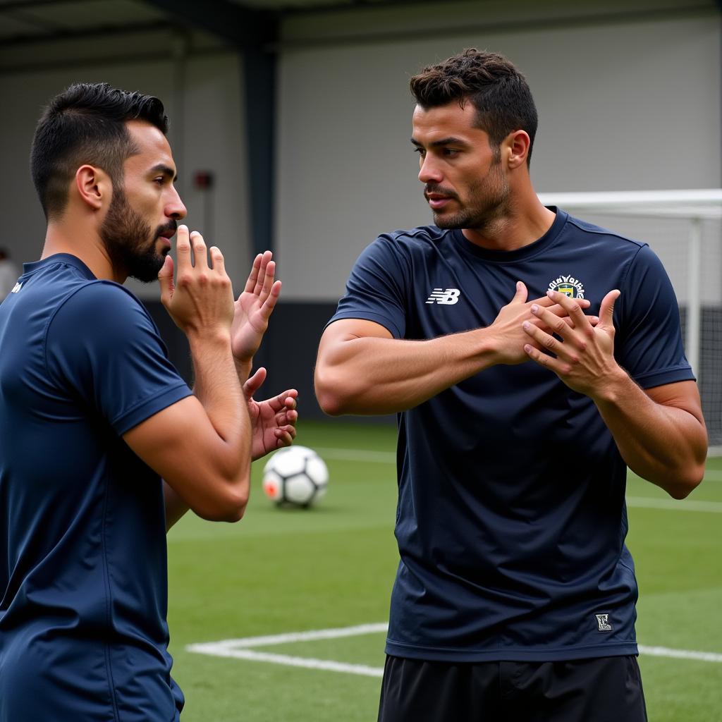 Guillermo Larios và Cristiano Ronaldo trong buổi tập luyện