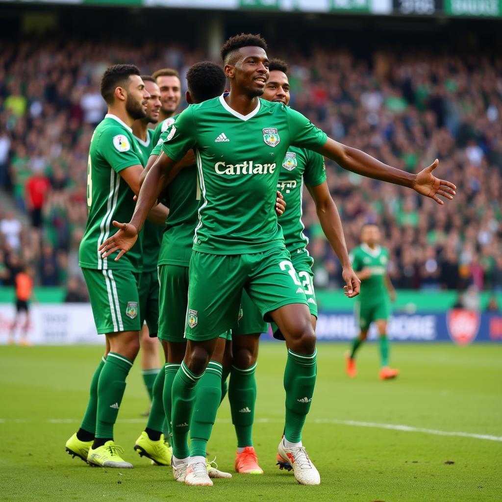 Harold Moukoudi ghi bàn cho Saint-Étienne