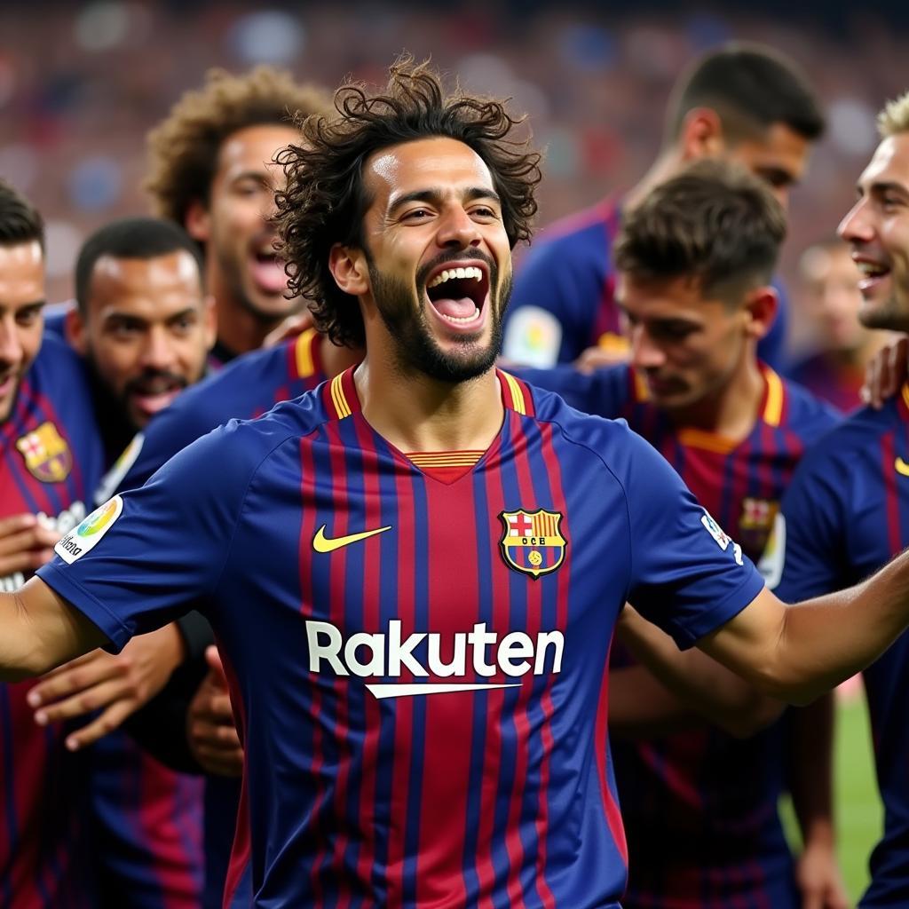 Jose Martin Caceres ăn mừng chiến thắng cùng Barcelona