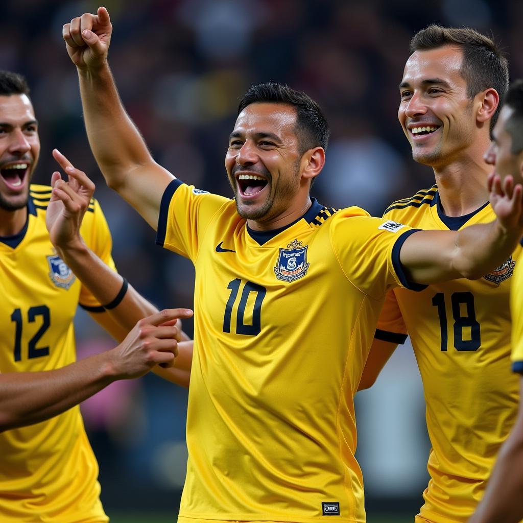 Juan Dinenno ăn mừng chiến thắng cùng Pumas