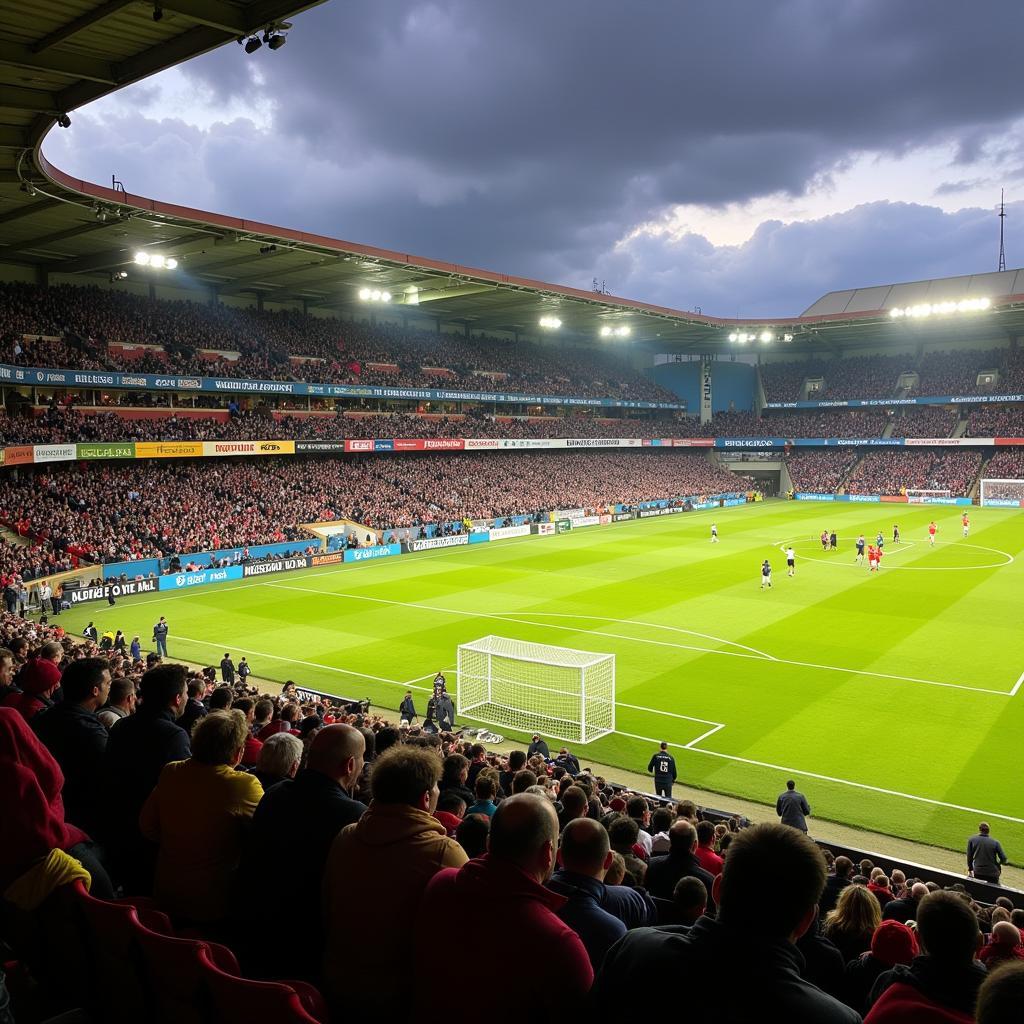 Hình ảnh khán đài Belson Stadium đông kín khán giả trong một trận đấu quan trọng.