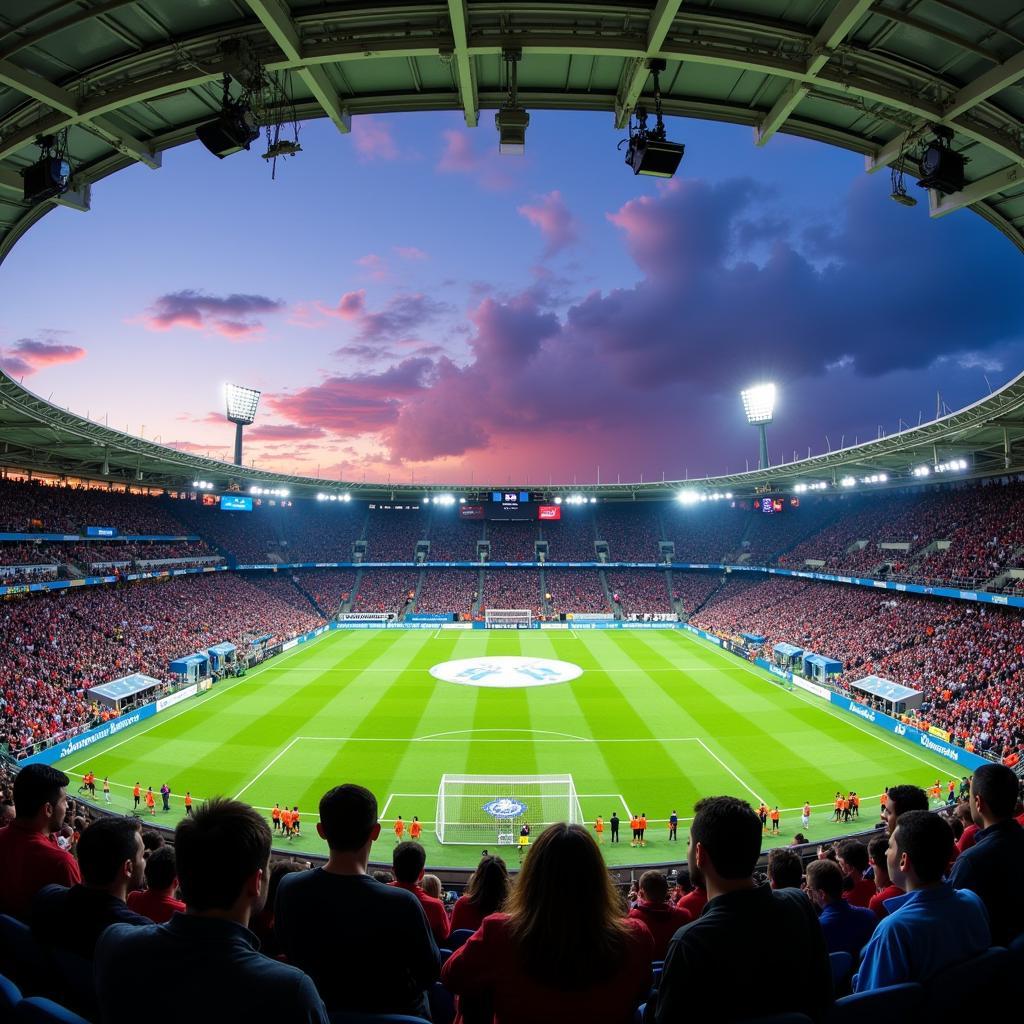 Khán đài Netanya Stadium chật kín khán giả đang cổ vũ đội bóng. Không khí sôi động và cuồng nhiệt tràn ngập khắp sân vận động.