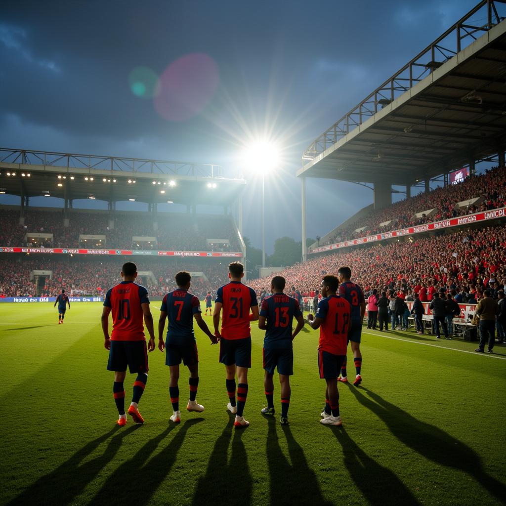 Không khí sôi động tại sân vận động Nairobi City Stadium khi các cầu thủ ra sân.