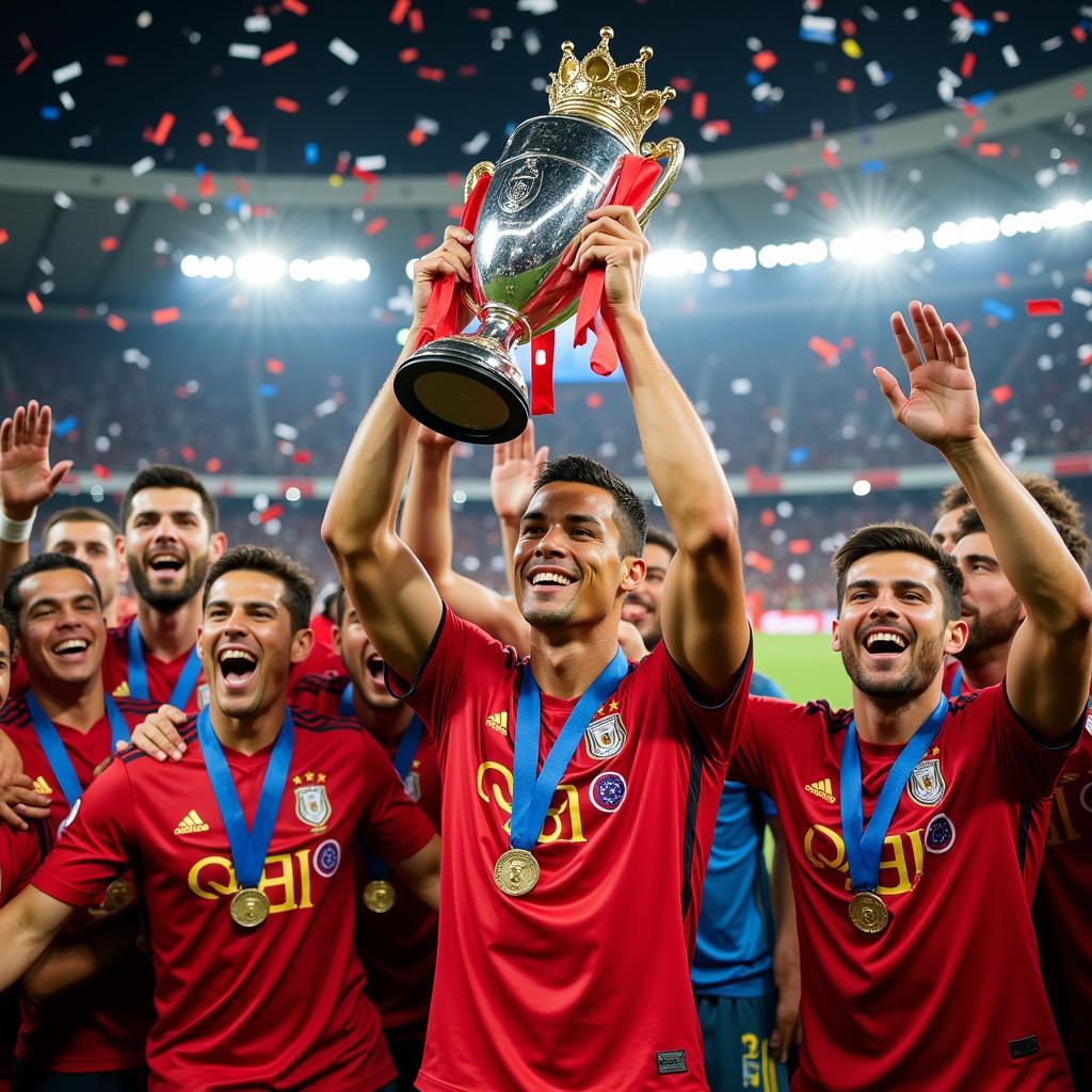 Cristiano Ronaldo nâng cao chiếc cúp King Cup sau chiến thắng.