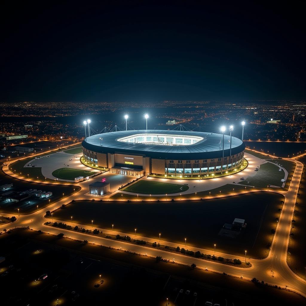 Toàn cảnh King Fahd Stadium về đêm với ánh đèn lung linh