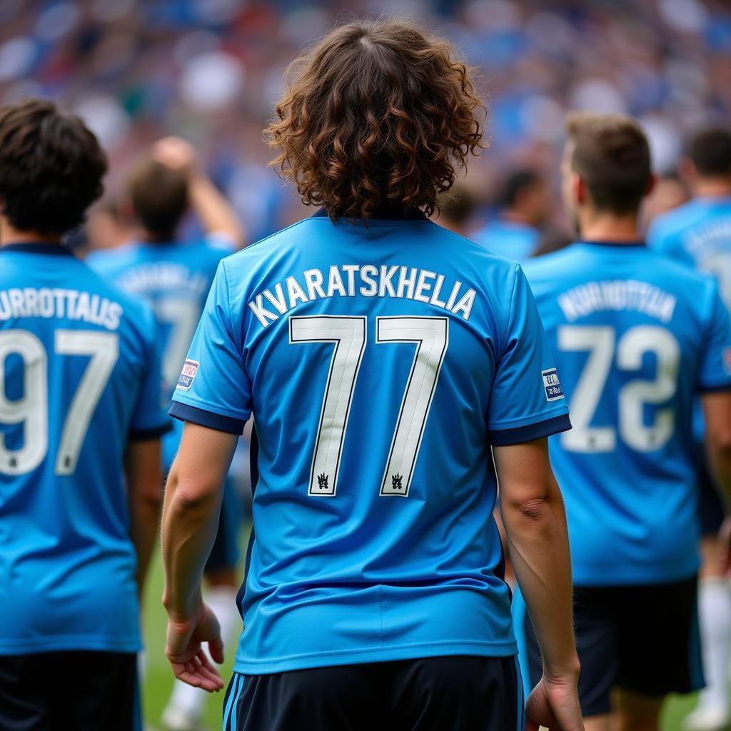 Người hâm mộ Napoli mặc áo số 77 của Kvaratskhelia