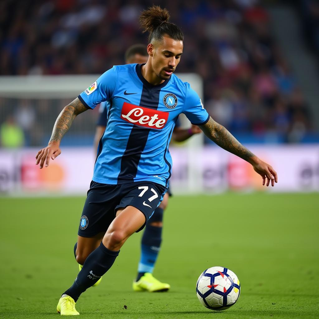 Khvicha Kvaratskhelia trong màu áo Napoli với số 77