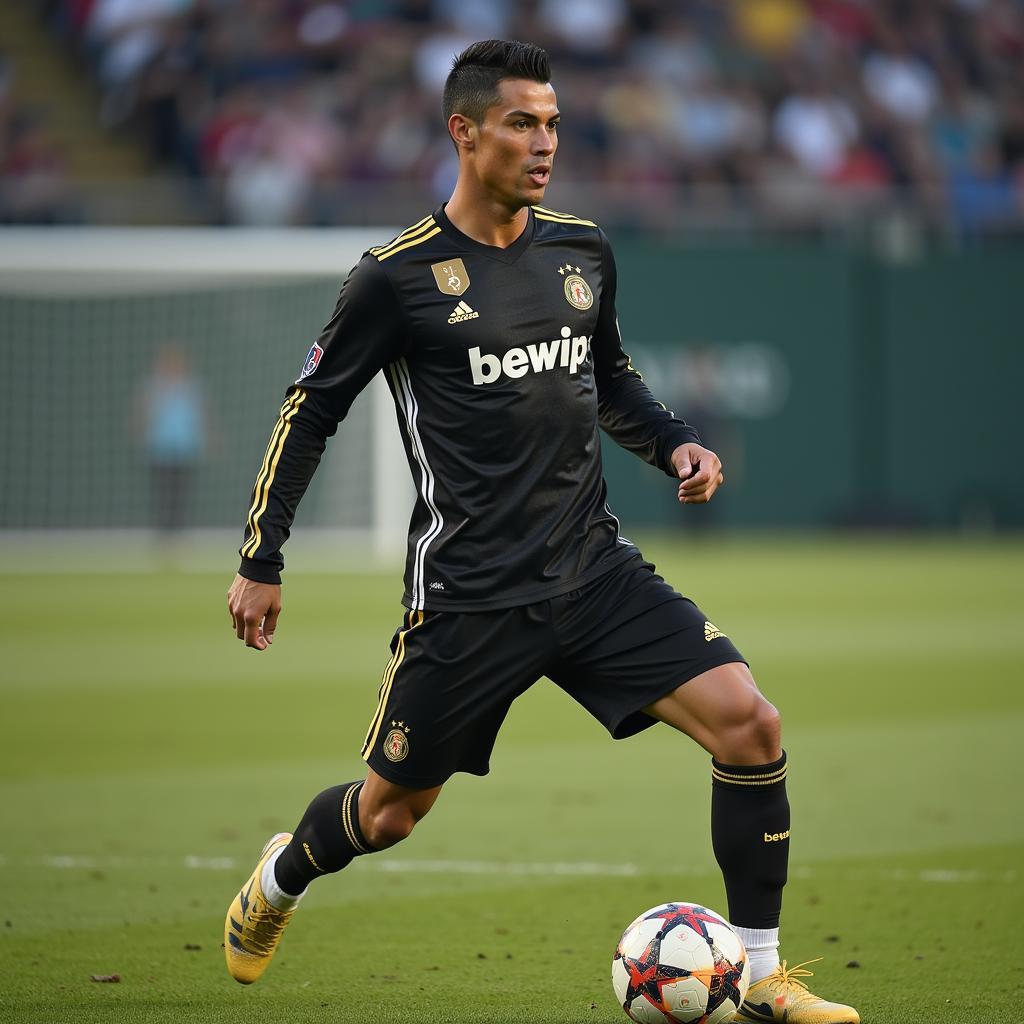 Hình ảnh Cristiano Ronaldo tập luyện chăm chỉ, thể hiện kỷ luật và tinh thần thể thao cao độ.
