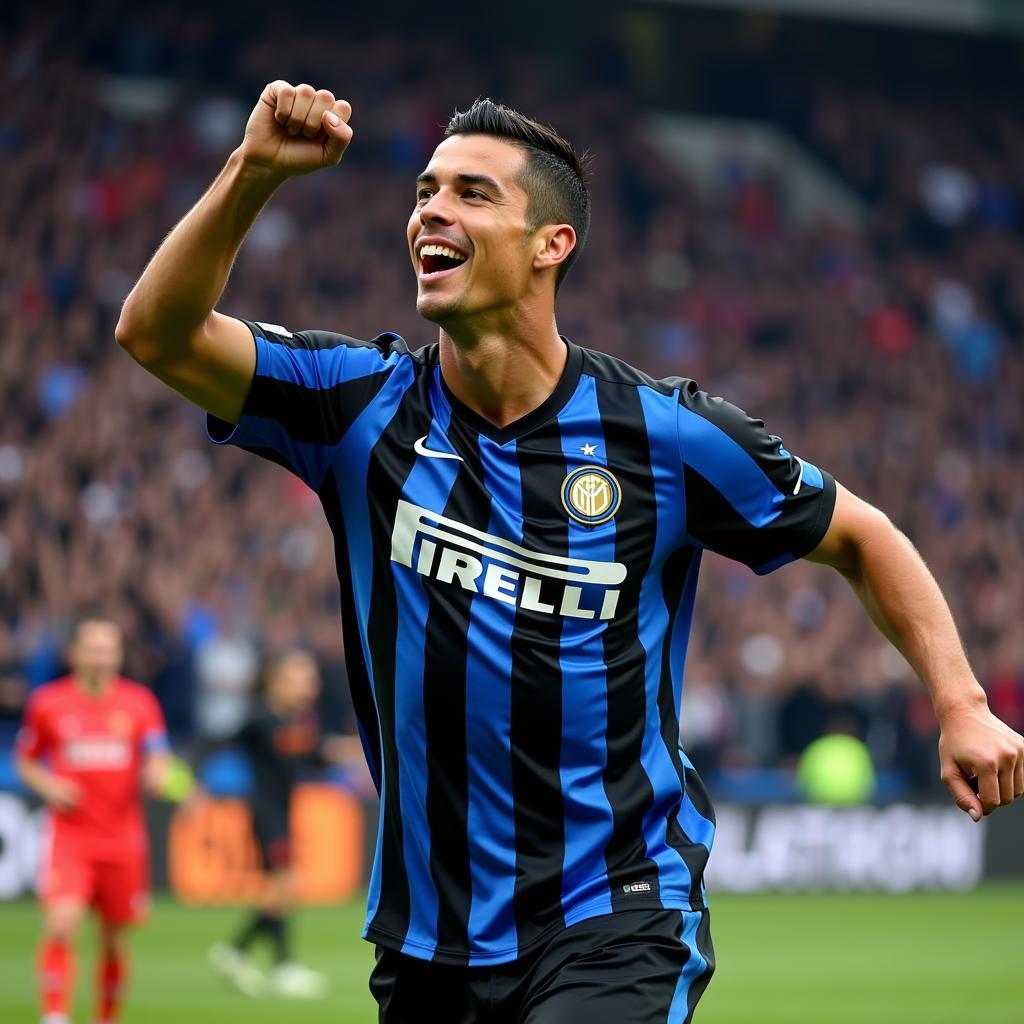 Luis Nazário ăn mừng bàn thắng trong màu áo Inter Milan