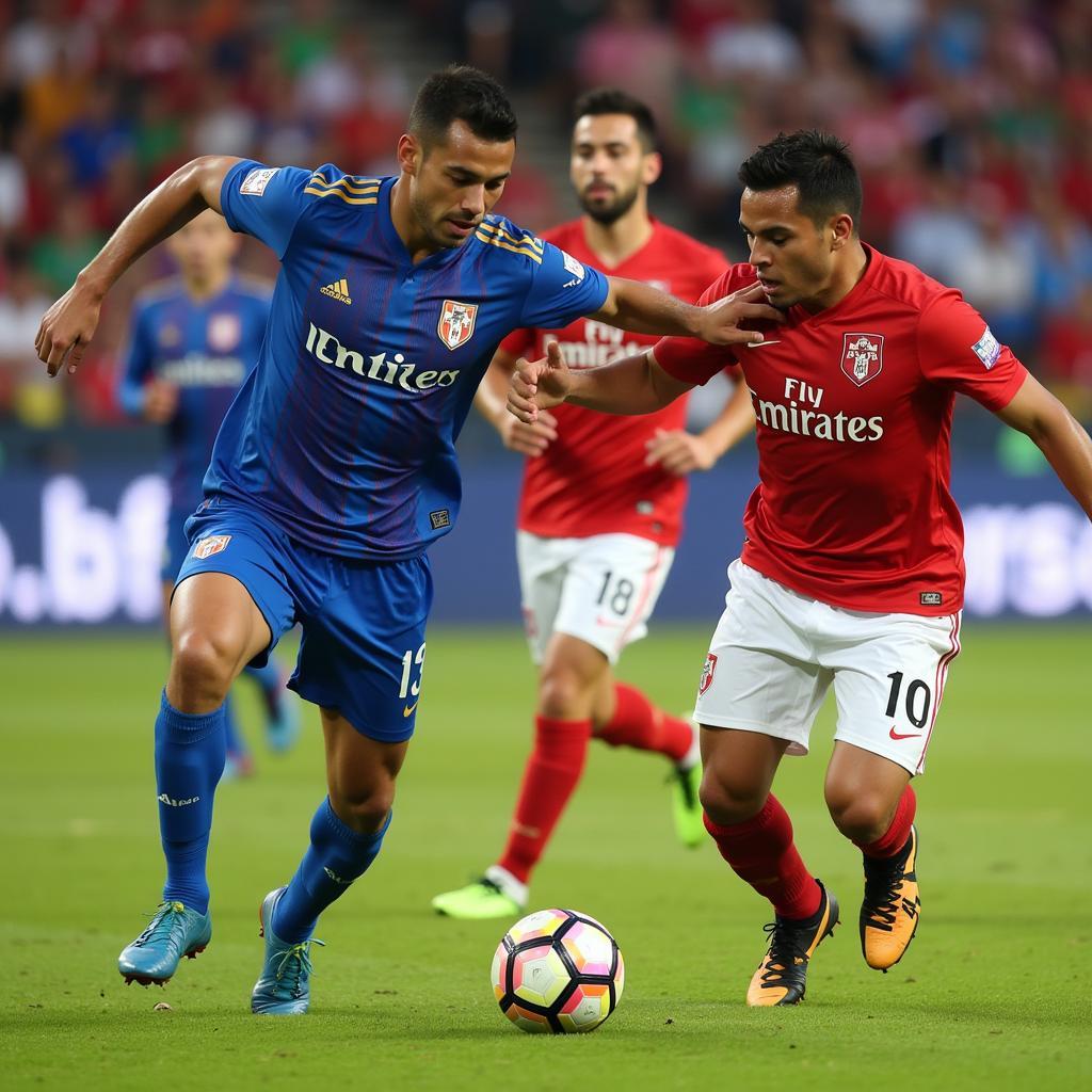 Cầu thủ Mazatlán F.C. tranh chấp bóng quyết liệt