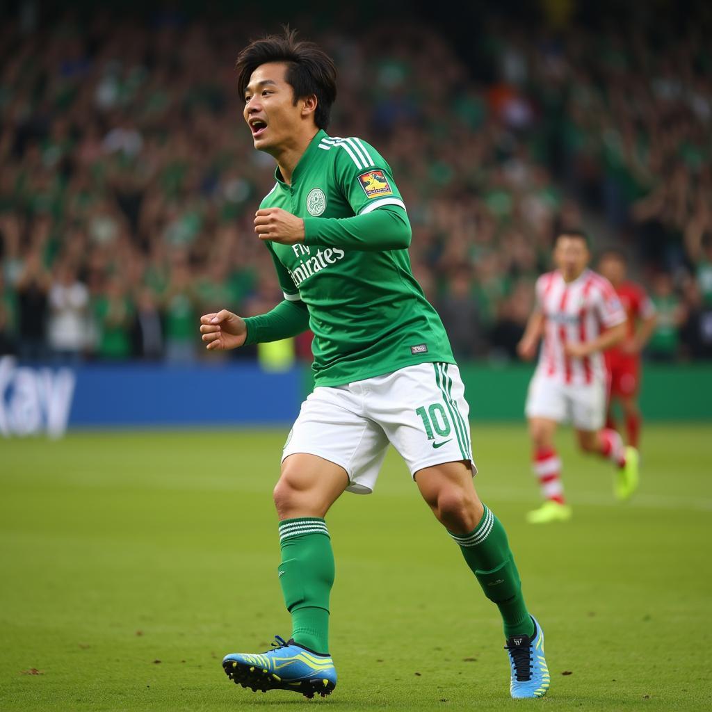 Naoki Maeda ăn mừng bàn thắng trong màu áo Celtic