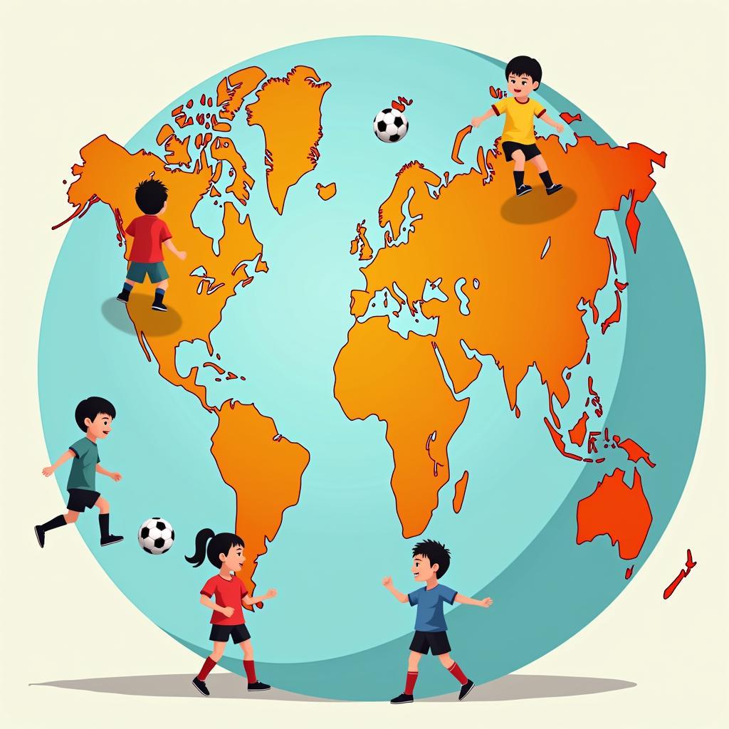 Lan tỏa niềm đam mê NK Football: Hình ảnh trẻ em chơi bóng đá trên khắp thế giới, thể hiện sức hút toàn cầu của môn thể thao này.