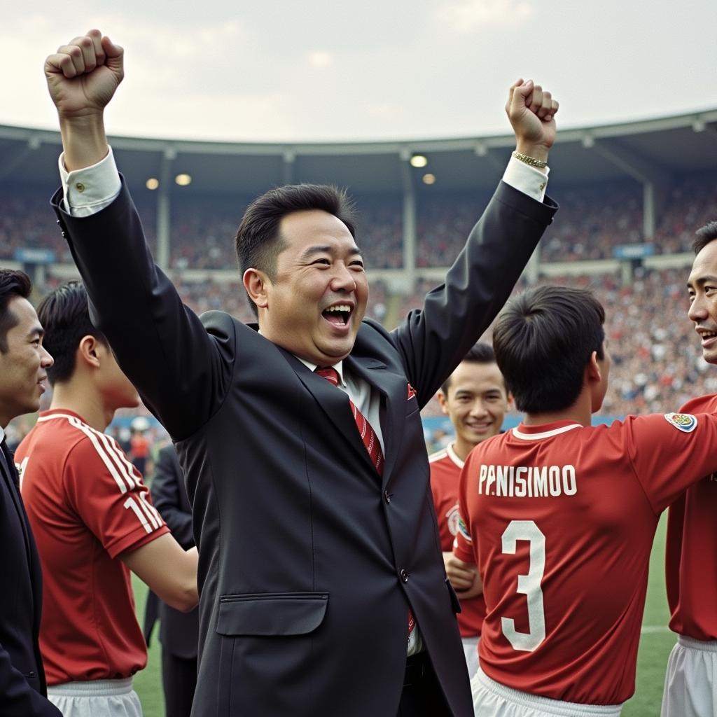 Ri Yong Jik ăn mừng chiến thắng tại World Cup 1966