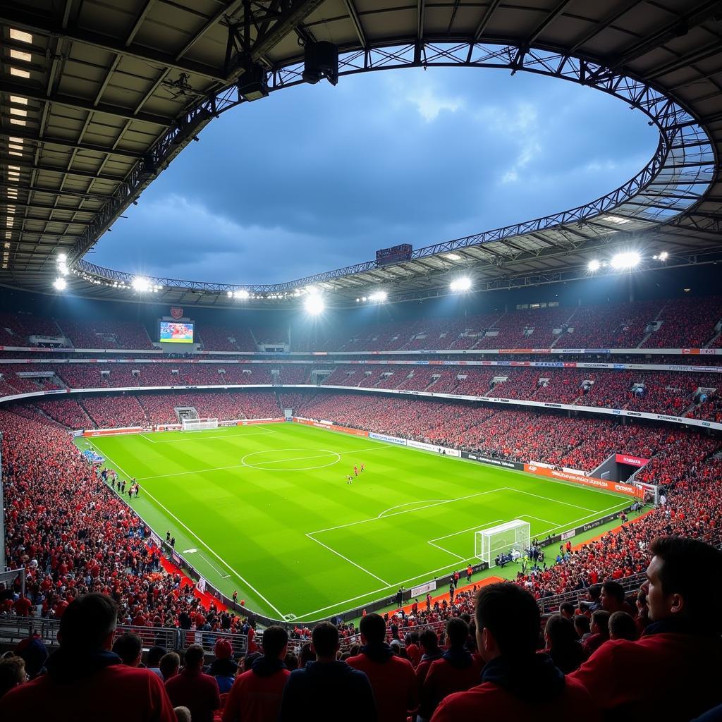 Khán đài đông nghịt người hâm mộ tại Leon FC Stadium trong một trận đấu quan trọng.